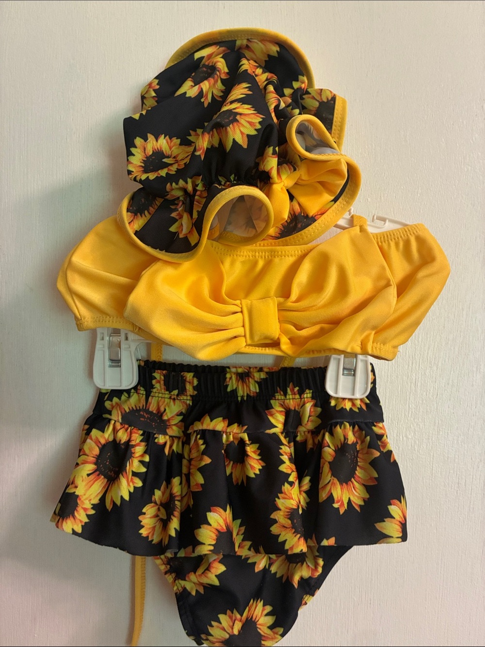 SHEIN Yellow Sunflower Two-Piece Swim Set with Ruffled Skirt